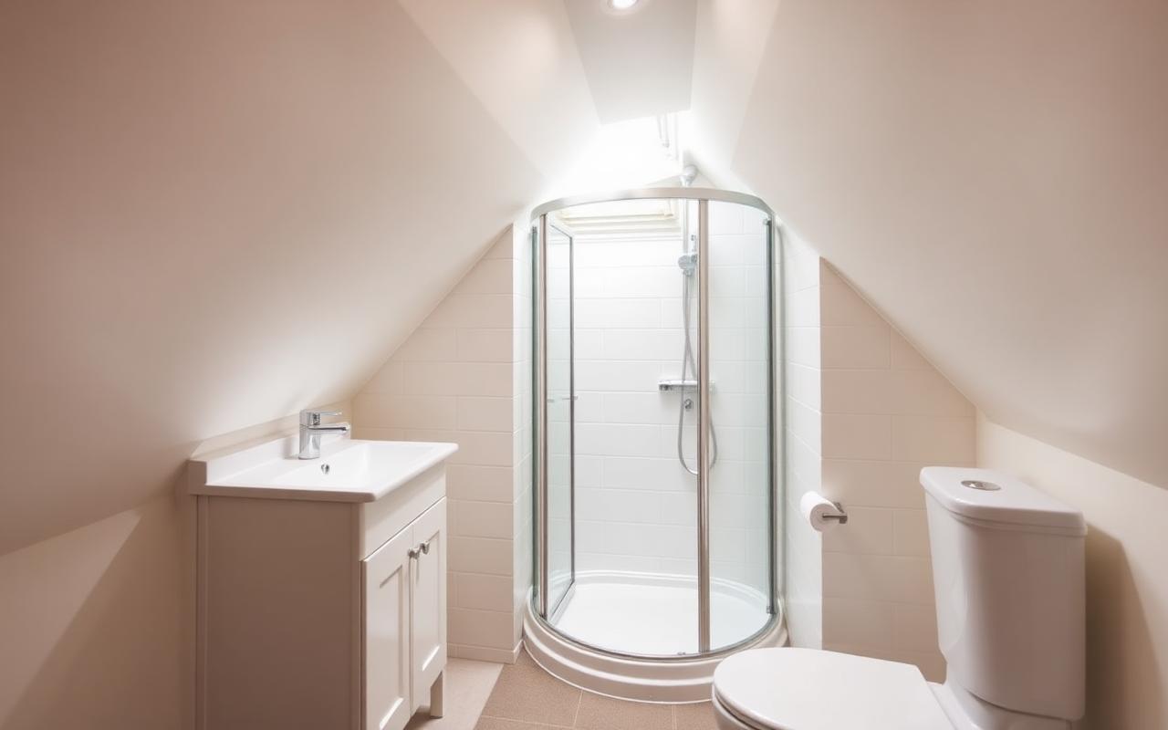 Compact en-suite shower room with vanity unit in a loft conversion