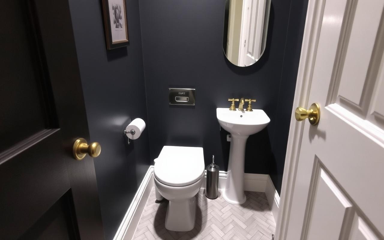 Downstairs cloakroom with feature wall and concealed cistern