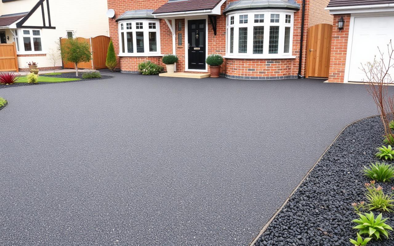 Resin-bound permeable driveway with charcoal aggregate in Bromley