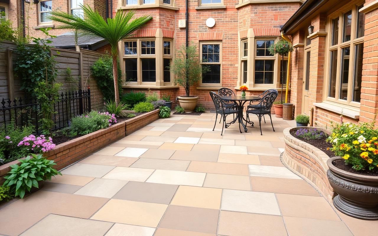 Natural Indian sandstone patio on a Victorian property in Sevenoaks