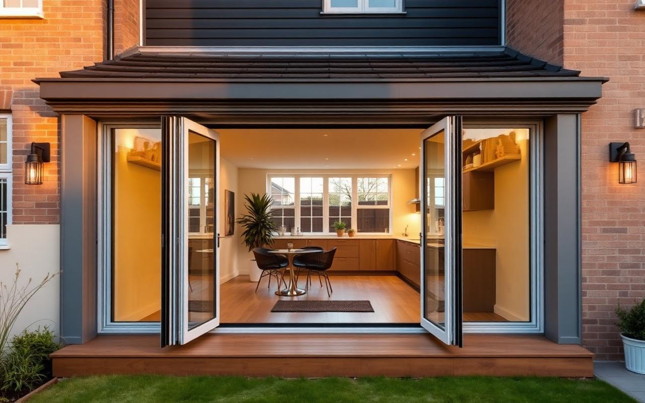 Single-storey rear extension on a Kent home with aluminium bifold doors open to the garden