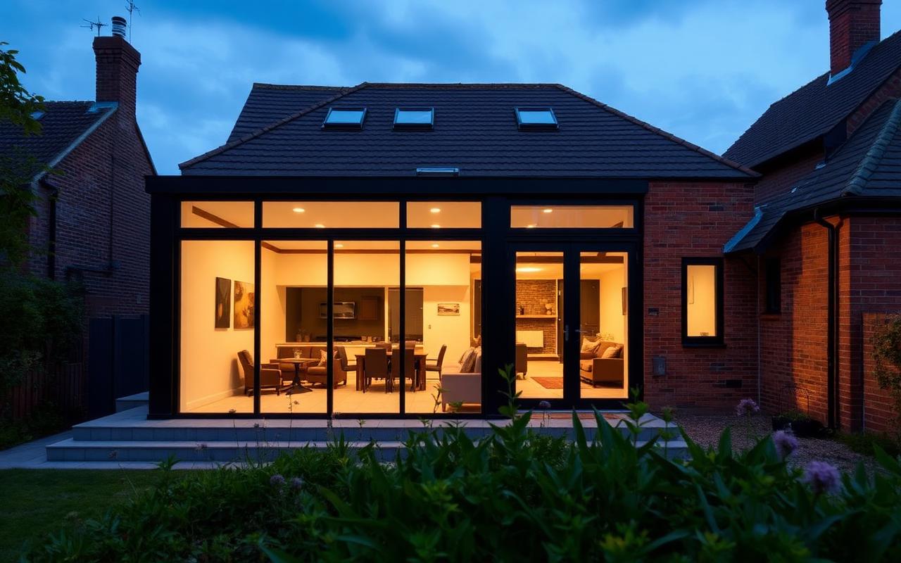 Steel-framed glass box rear extension with flat roof lantern in Tonbridge