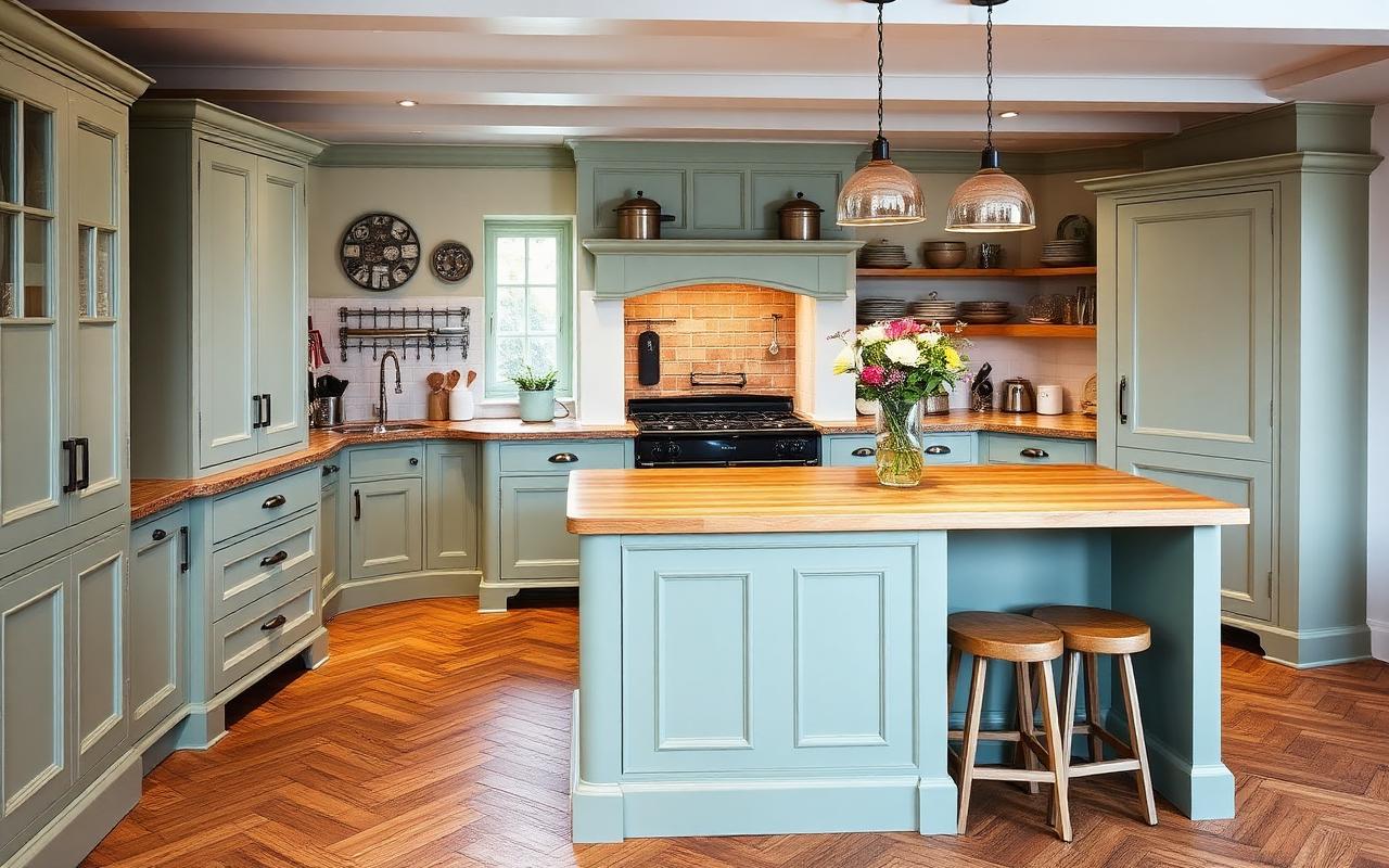 Bespoke painted in-frame kitchen with timber worktop in Sevenoaks