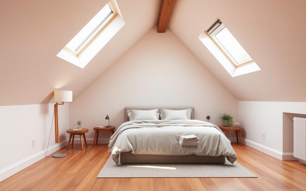 Master bedroom interior in a hip-to-gable loft conversion with vaulted ceiling