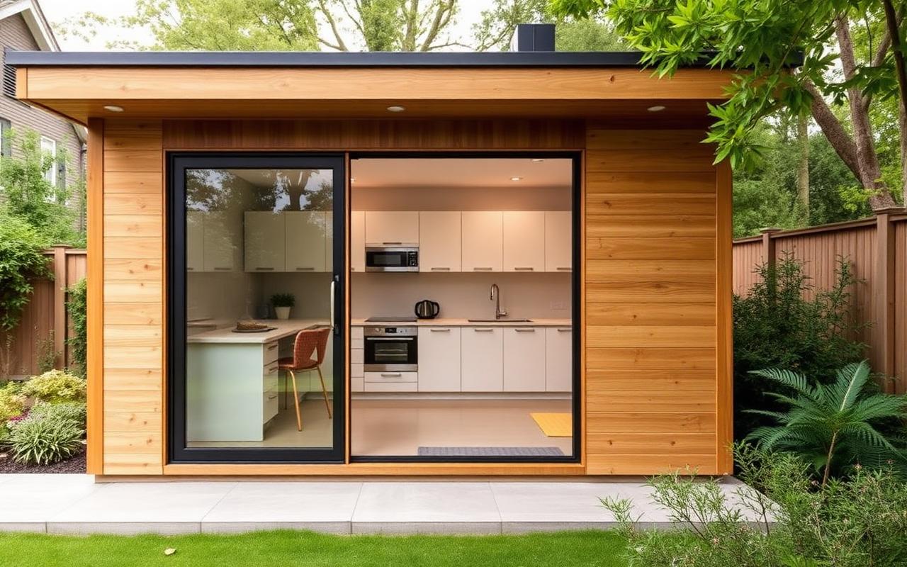 Self-contained garden annexe with kitchenette and shower room