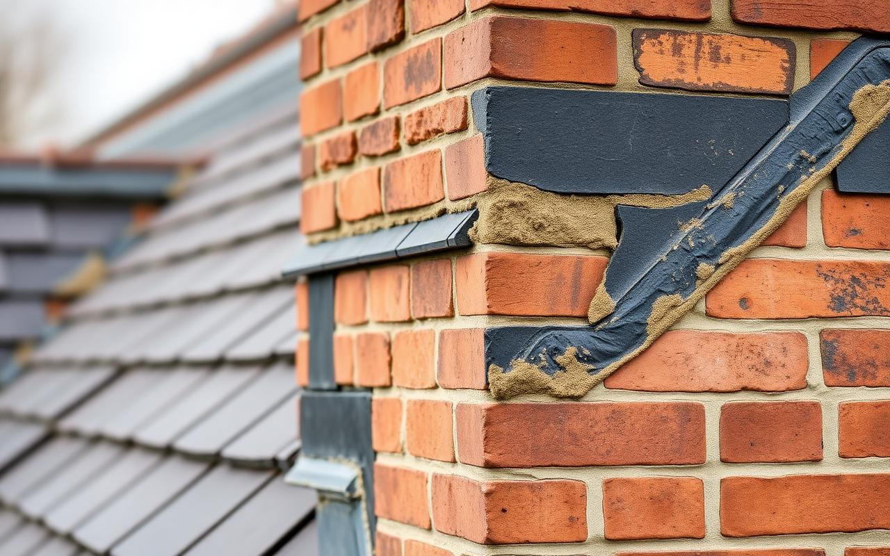 Lead chimney flashing properly chased into brickwork on a period property